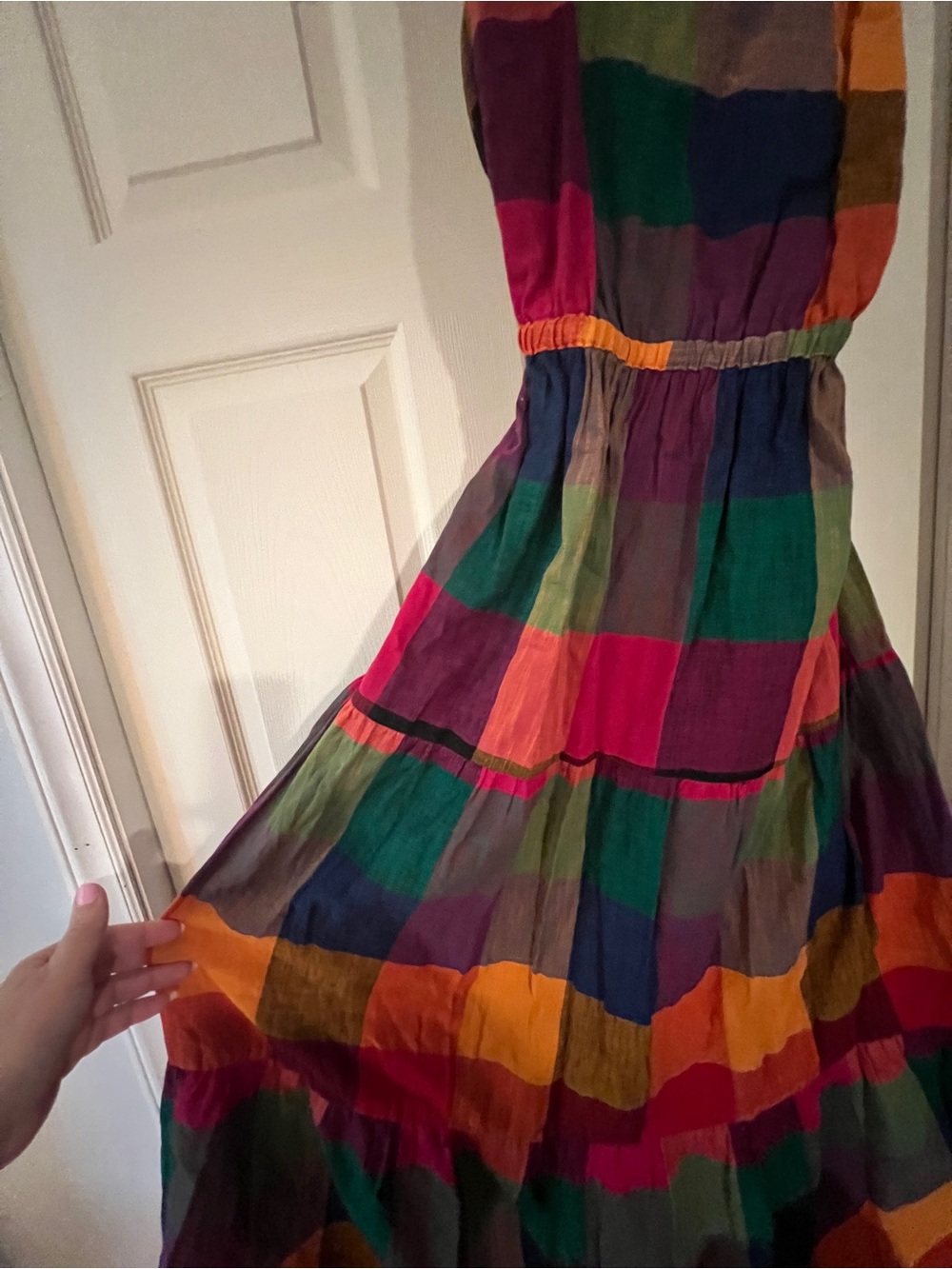 Rujuta Sheth Multicolor Plaid Maxi Dress - Sleeveless Tiered Summer Dress - Picture 6 of 8
